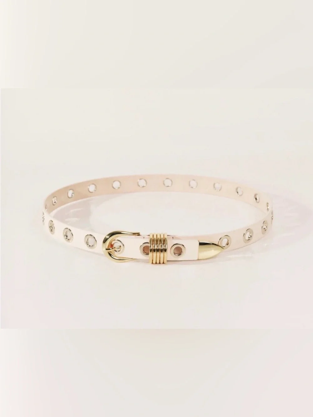 Dehanche Cream Grommet Belt with Gold Hardware